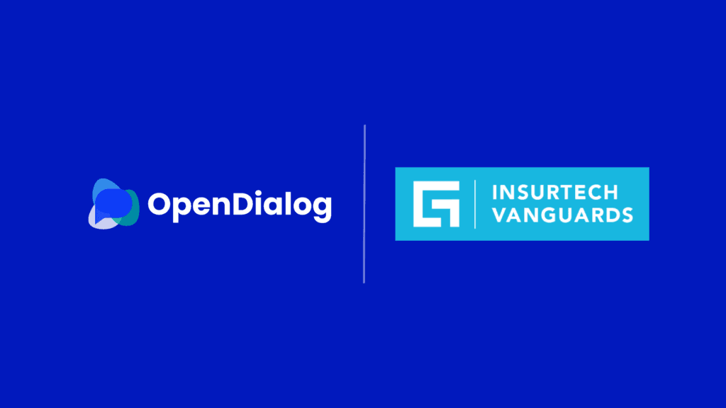 OpenDialog and Insurtech Vanguards partnership logos on blue background