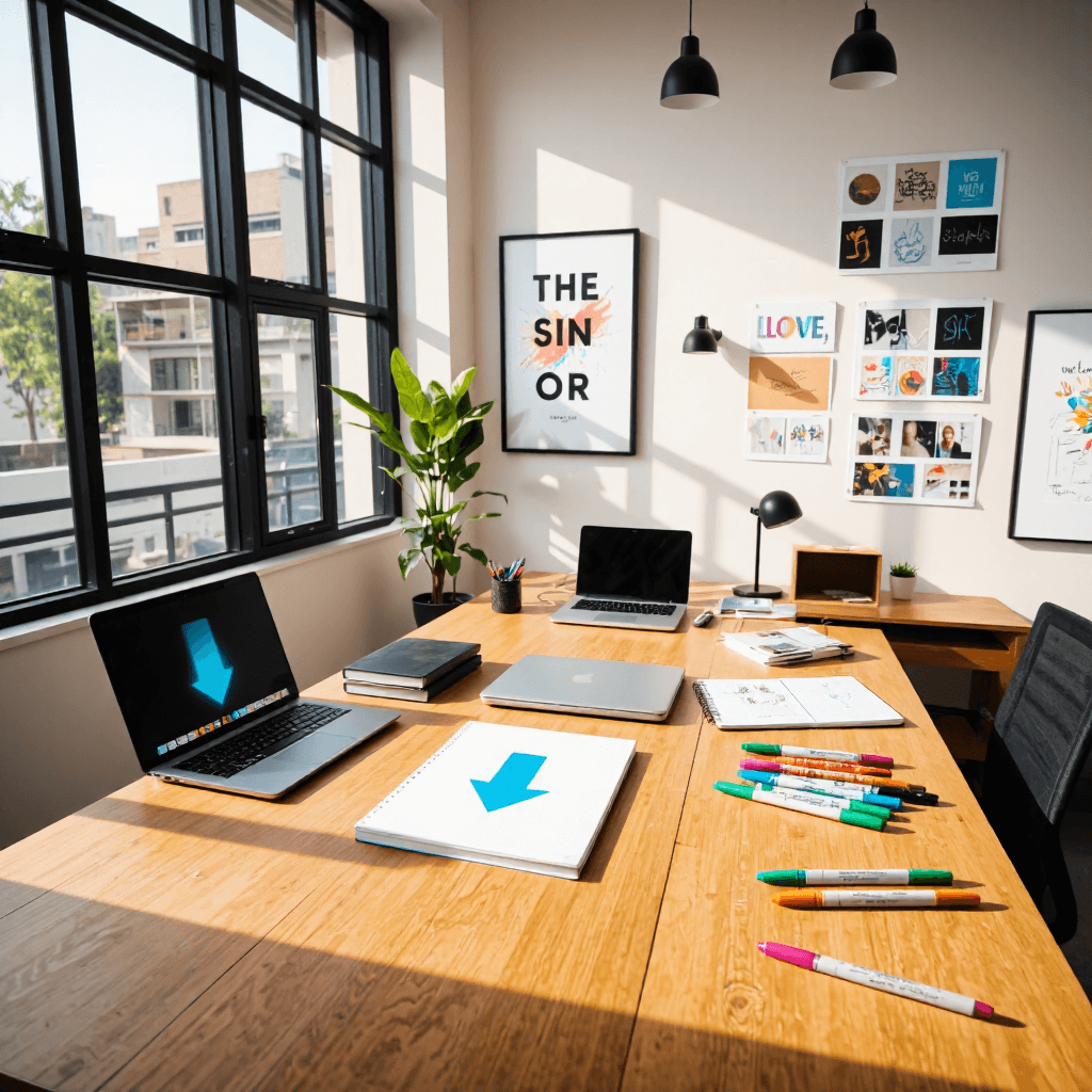 product photography of blue arrow graphic