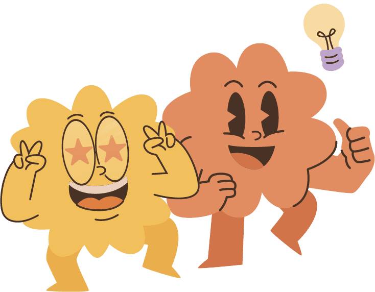 Illustration en duo des personnages cartoon représentant Melvin (DA) et Jules (Stratégie), les cofondateurs de l'agence Social Media Buddy à Lille.