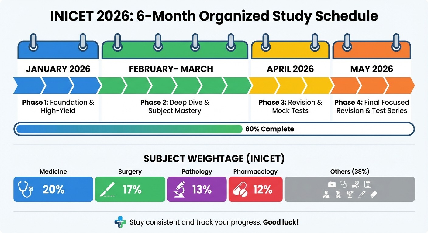 INICET 2026 6-Month Study Schedule and Subject Weightage