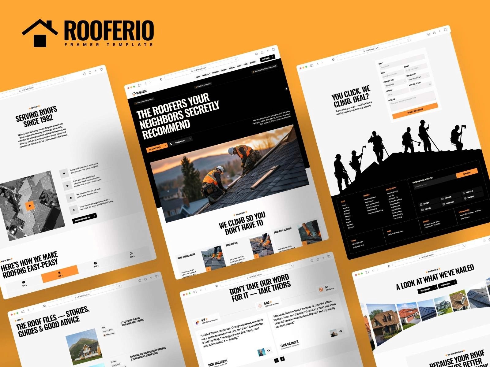 rooferio roofing business template for framer