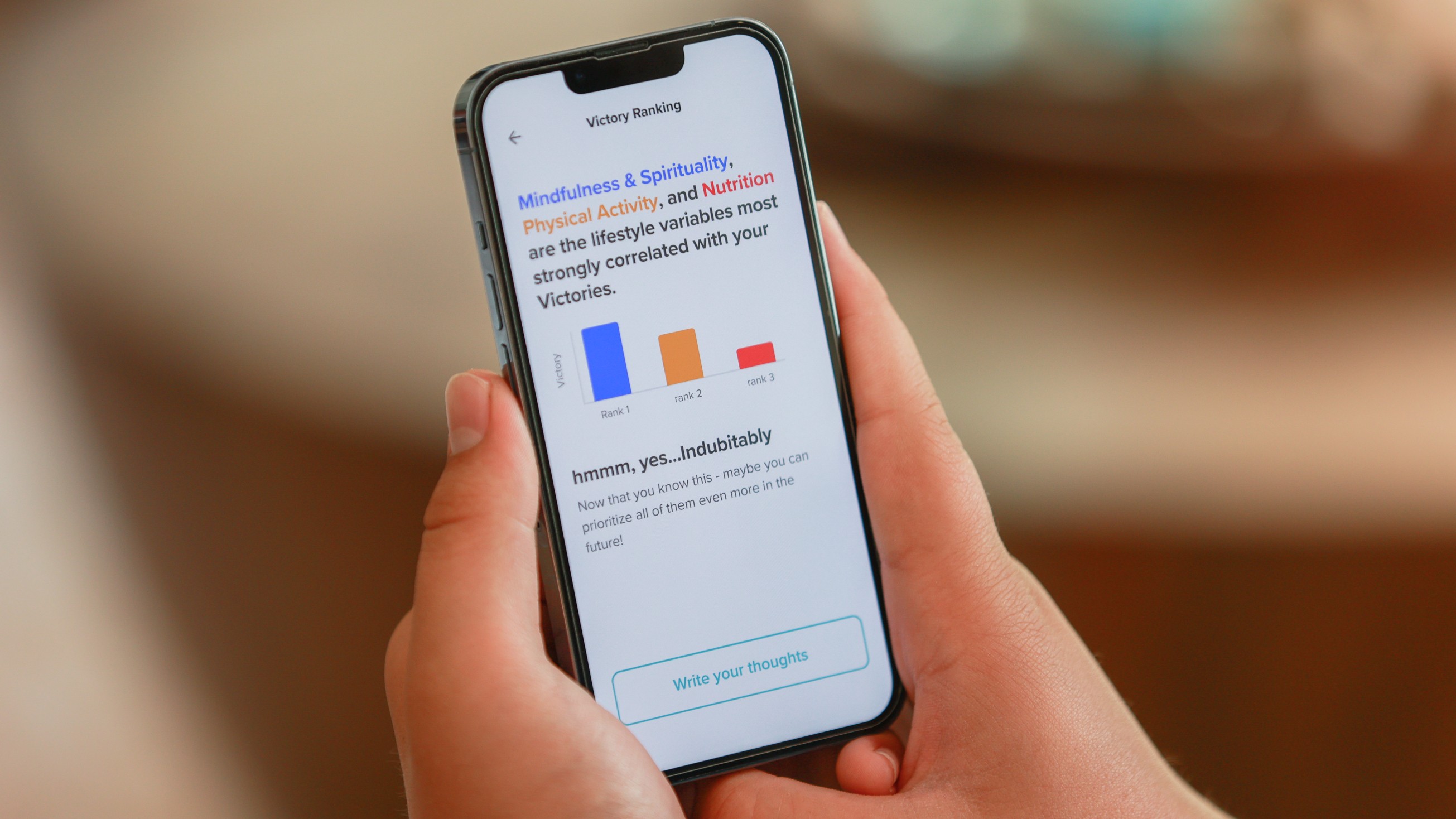 An image of the Impact Suite app, mocked up on a phone, showing the insights part of the app, which shows a student the connection between their behavior and the outcomes they're experiencing.