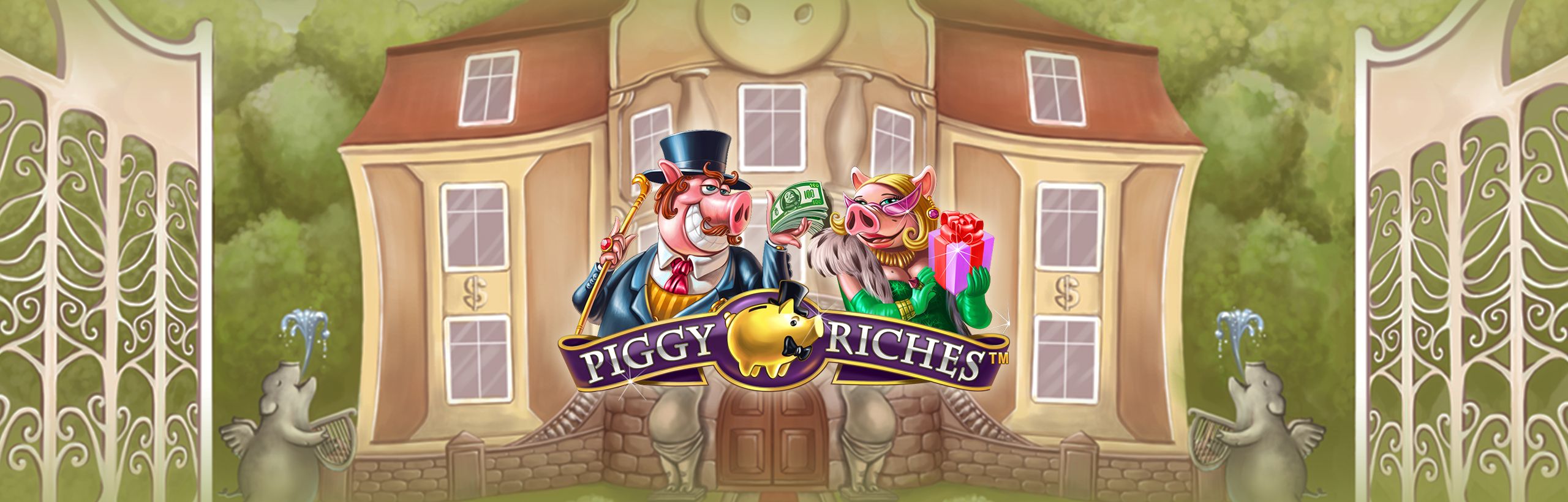Piggy Riches — Gentleman Pig et Lady Pig devant le manoir