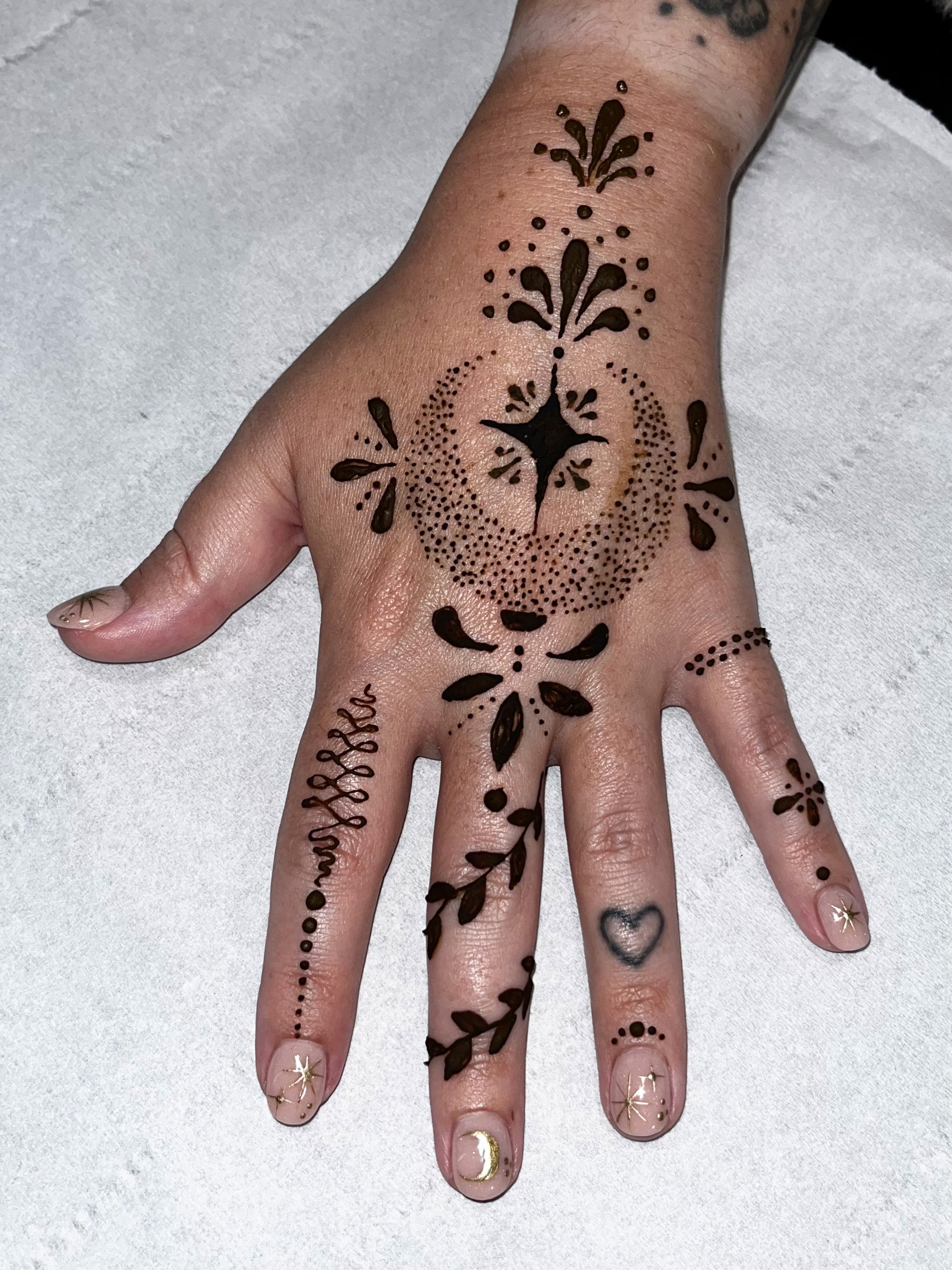 floral designn henna on hand