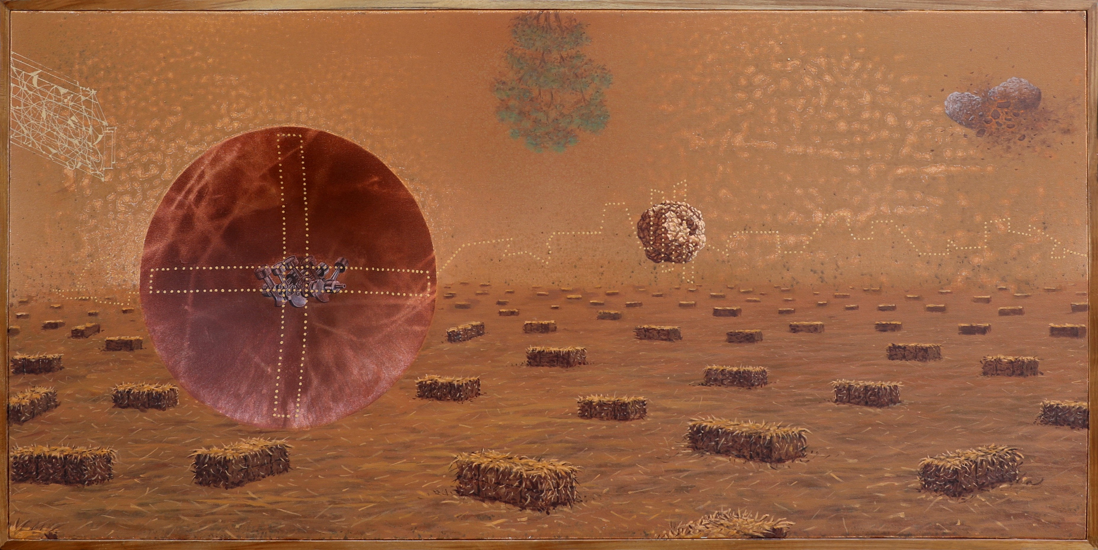 herd of sheep on road painting