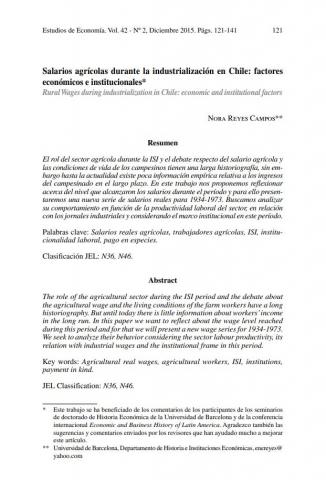 Salarios agrícolas durante la industrialización en Chile: factores económicos e institucionales