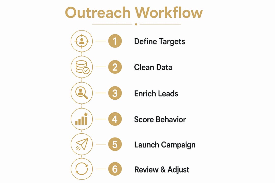 Infographic showing automated outreach workflow steps
