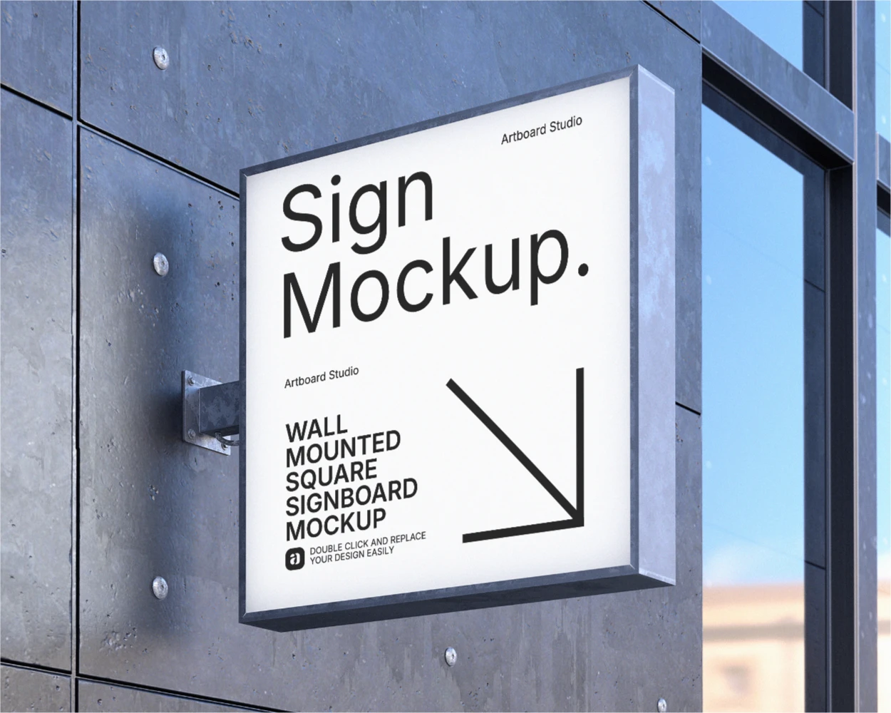 Square sign mockup on the wall