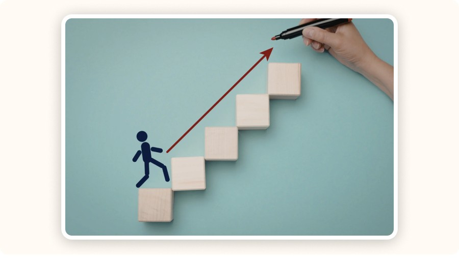 Petit personnage qui grimpe des escaliers