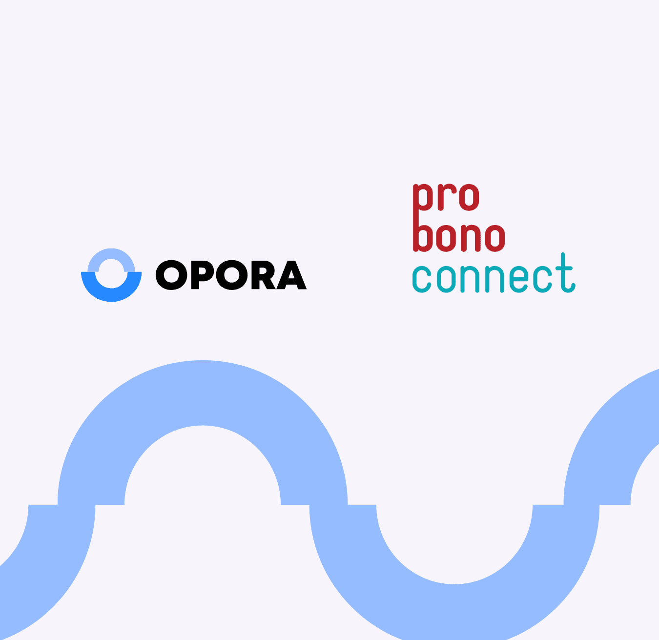 Logos of OPORA Foundation and Pro Bono Connect on a light background with abstract arch shapes in blue.
