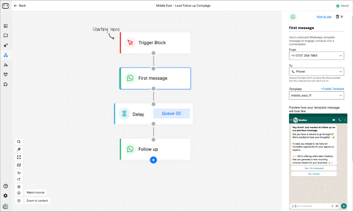 Add multiple WhatsApp Blocks to flow