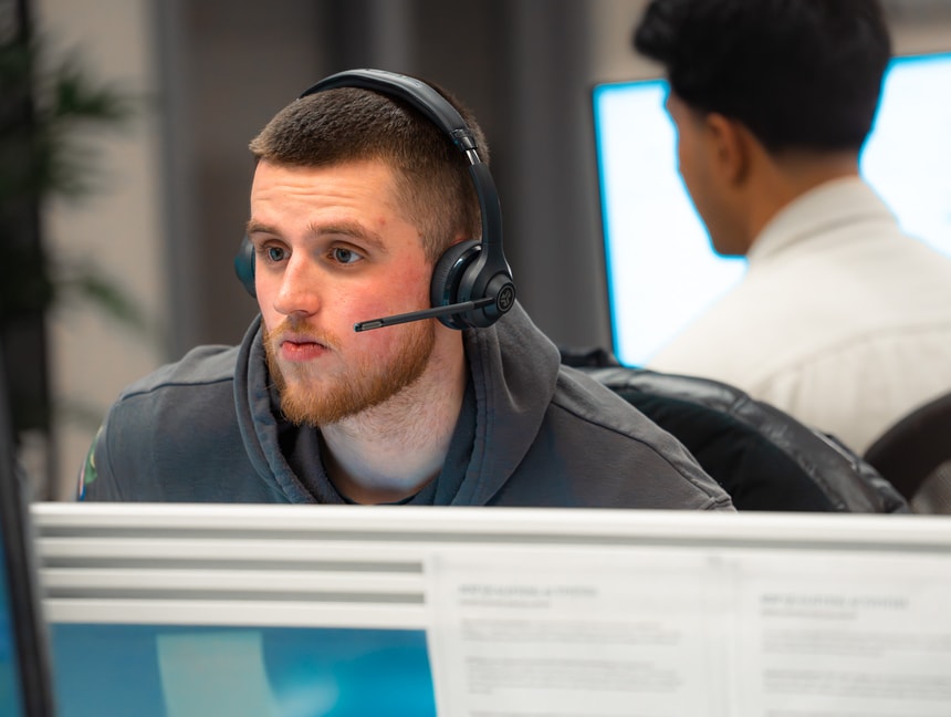 A PSS Tax adviser taking a client call at the Manchester office