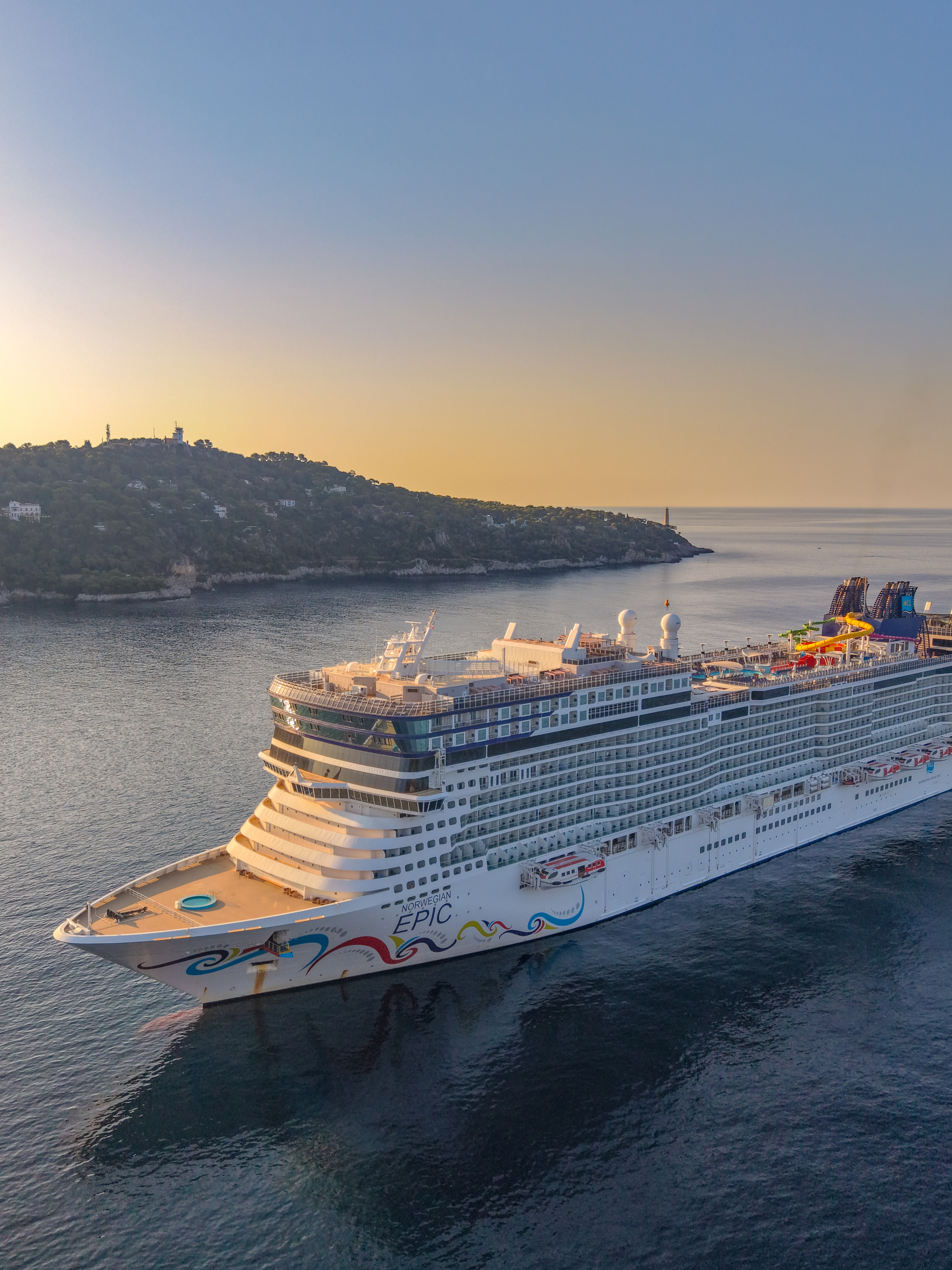 Cruise ship beneath evening sky
