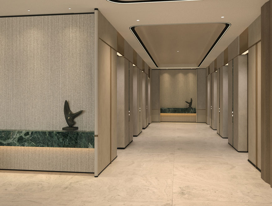 A long hallway featuring a ceiling light fixture, with a Capital One branding element visible in the background.
