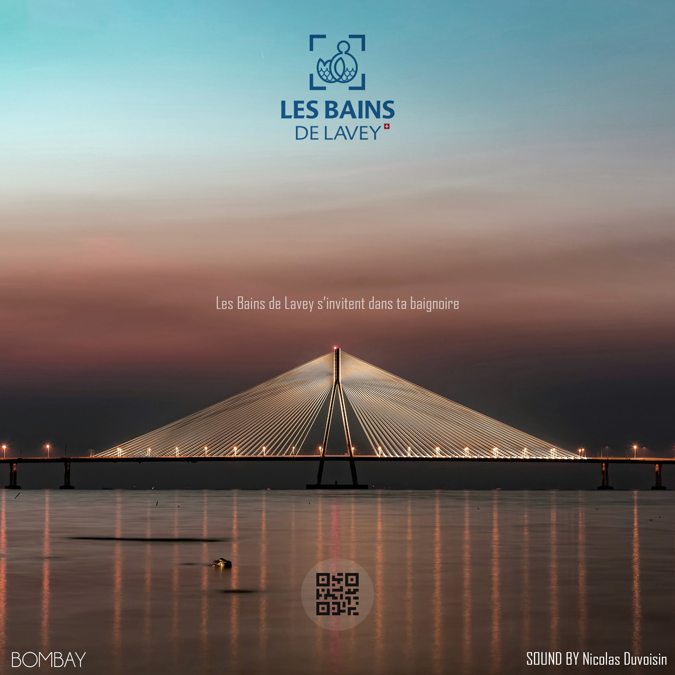 Music event flyer with dramatic sunset landscape and architectural silhouette
