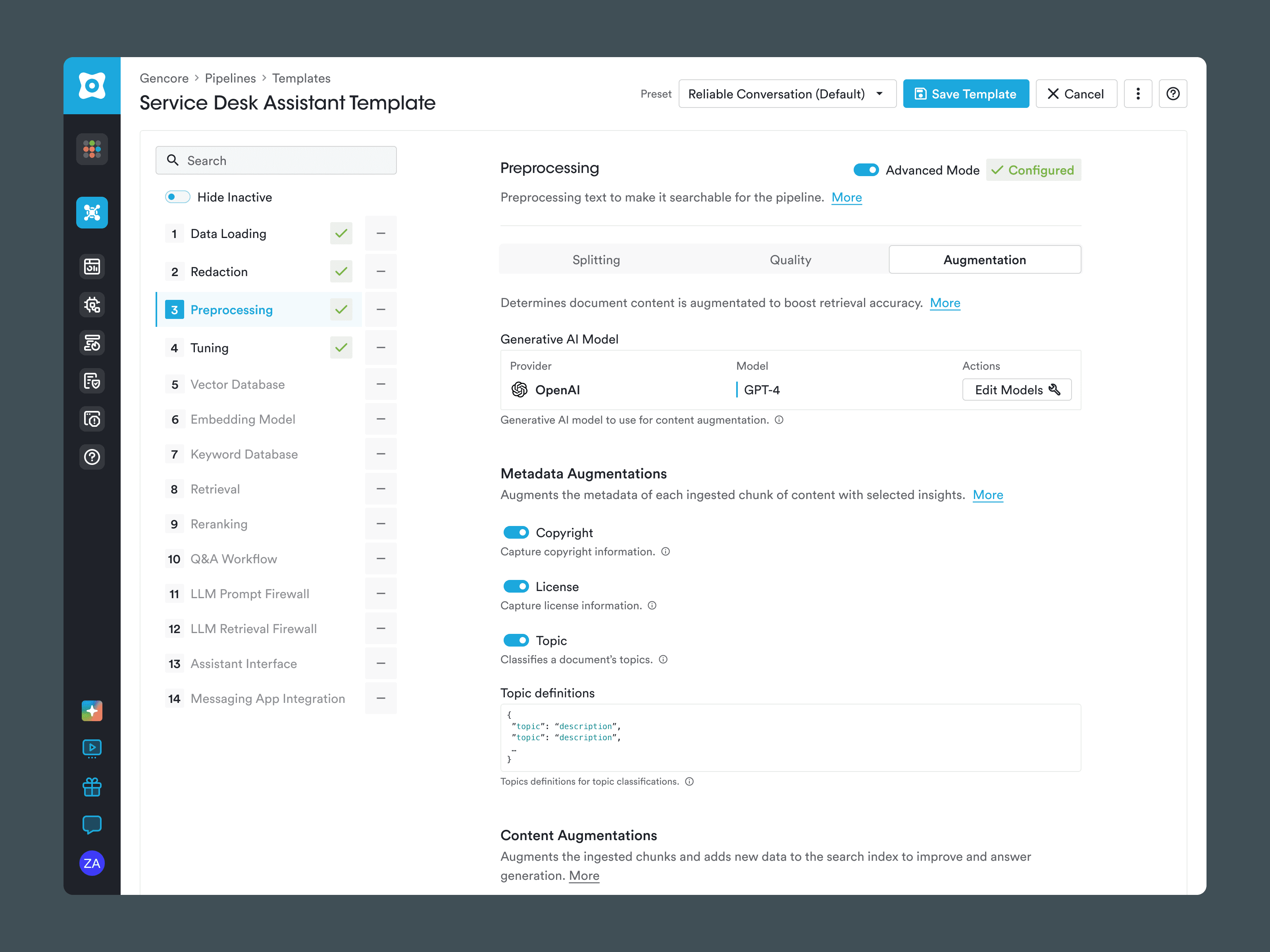 Pipeline templates experience from Gencore AI