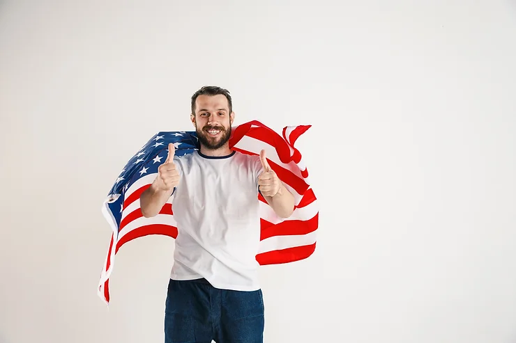 Man with the flag of the United States