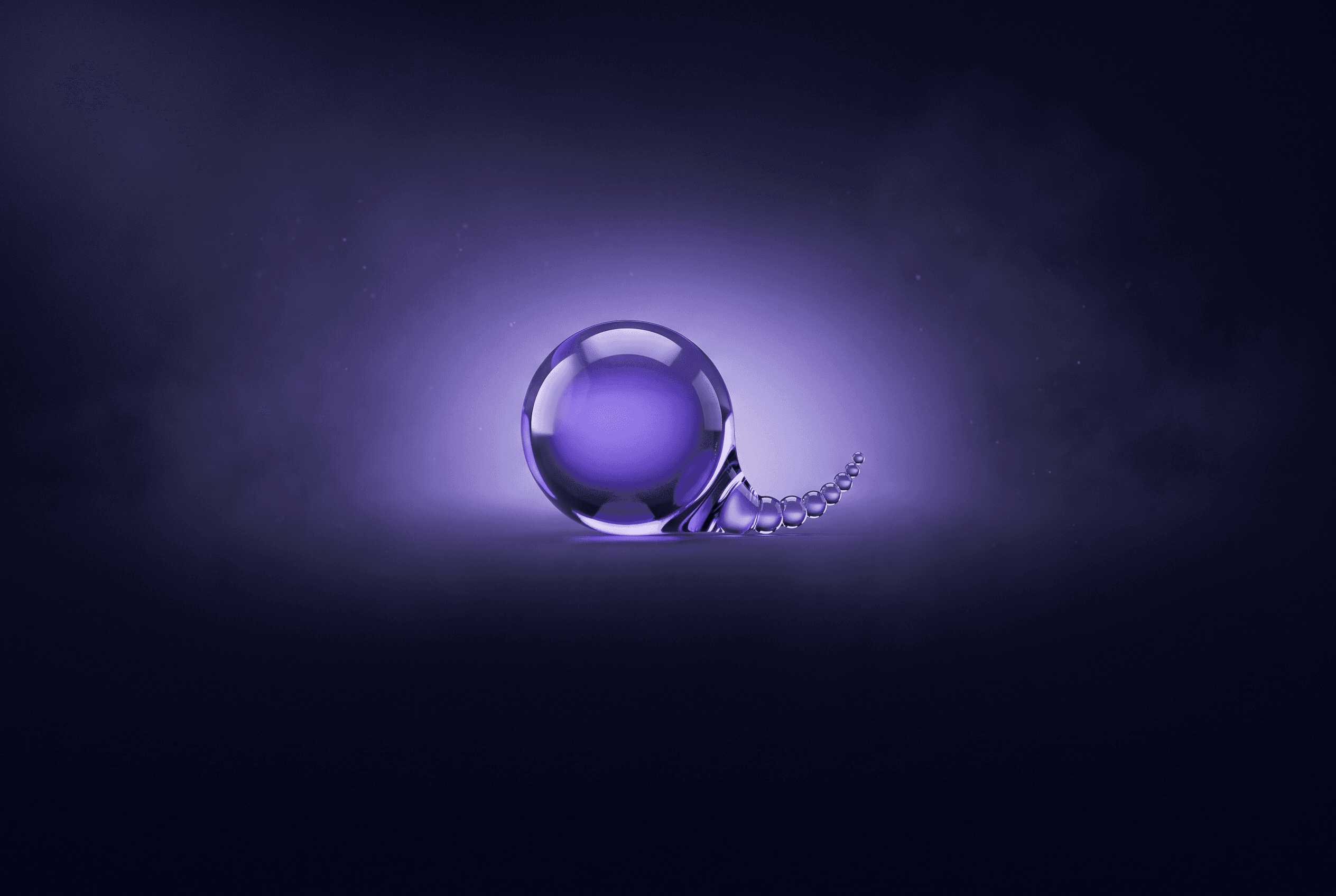 Large violet orb with a tail of shrinking beads, illustrating the income concentration power law