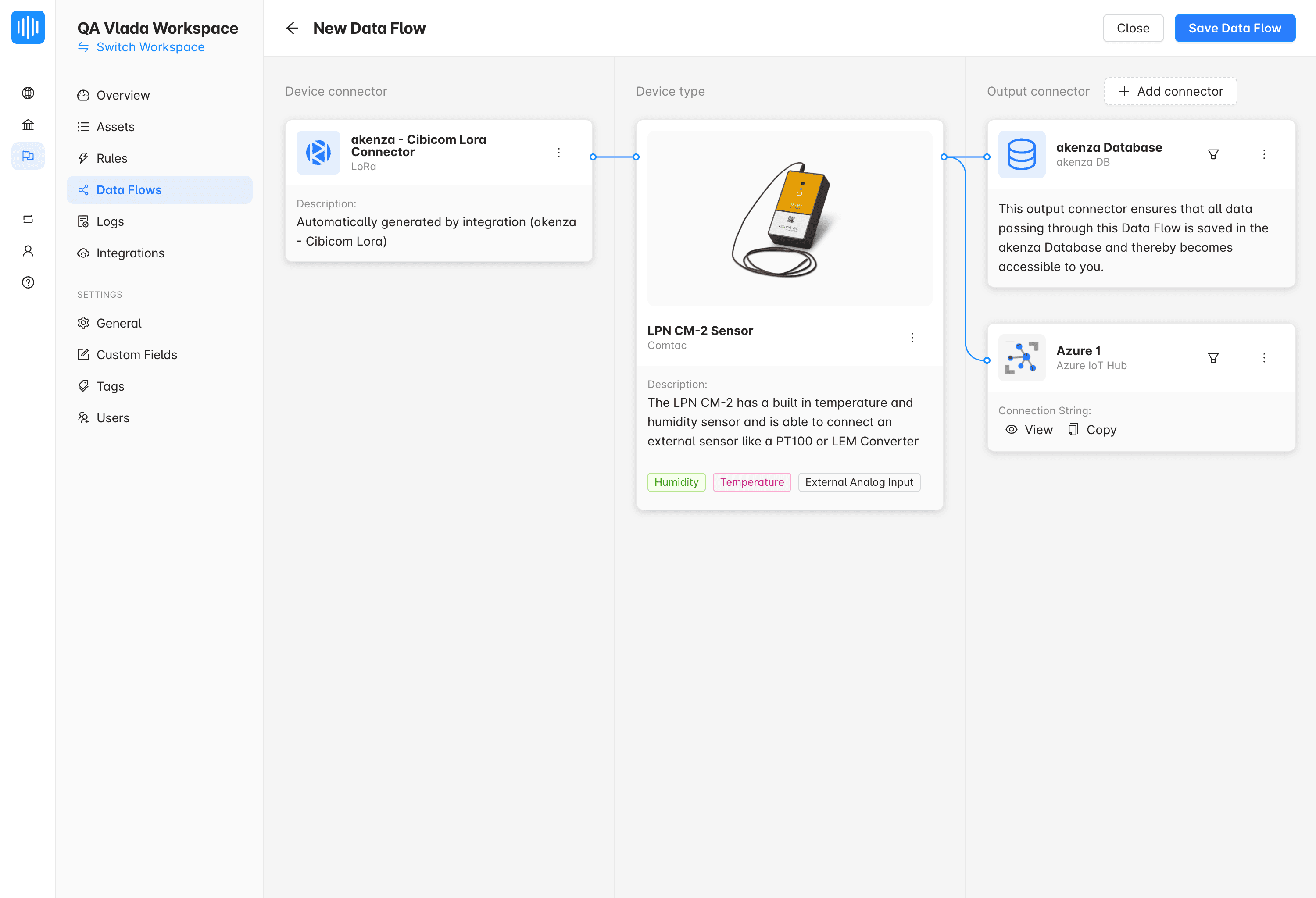 Data flow example on the akenza platform