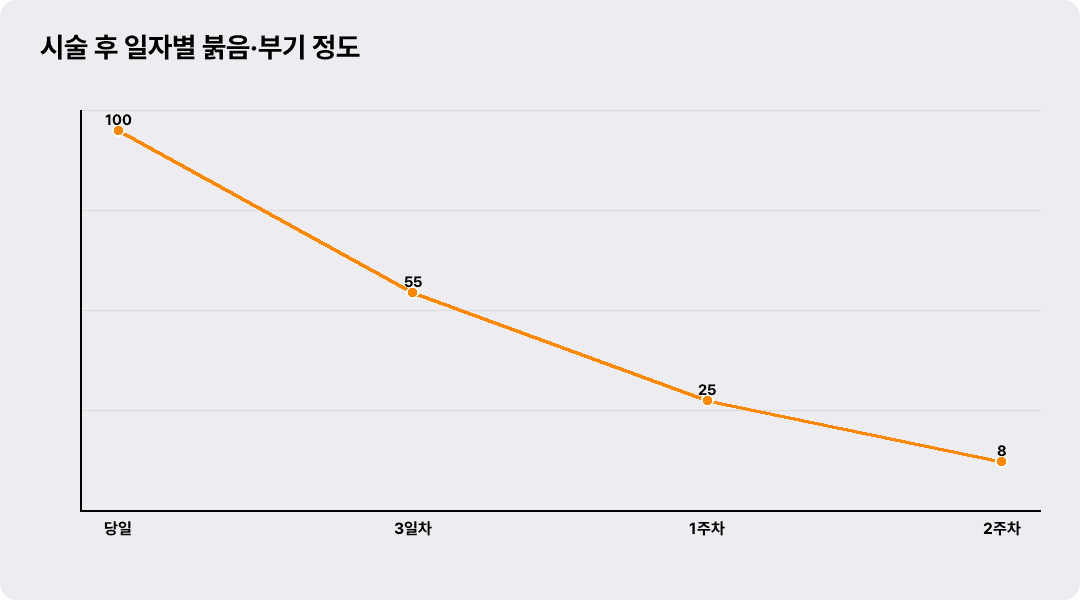 시술 후 일자별 붉음·부기 정도