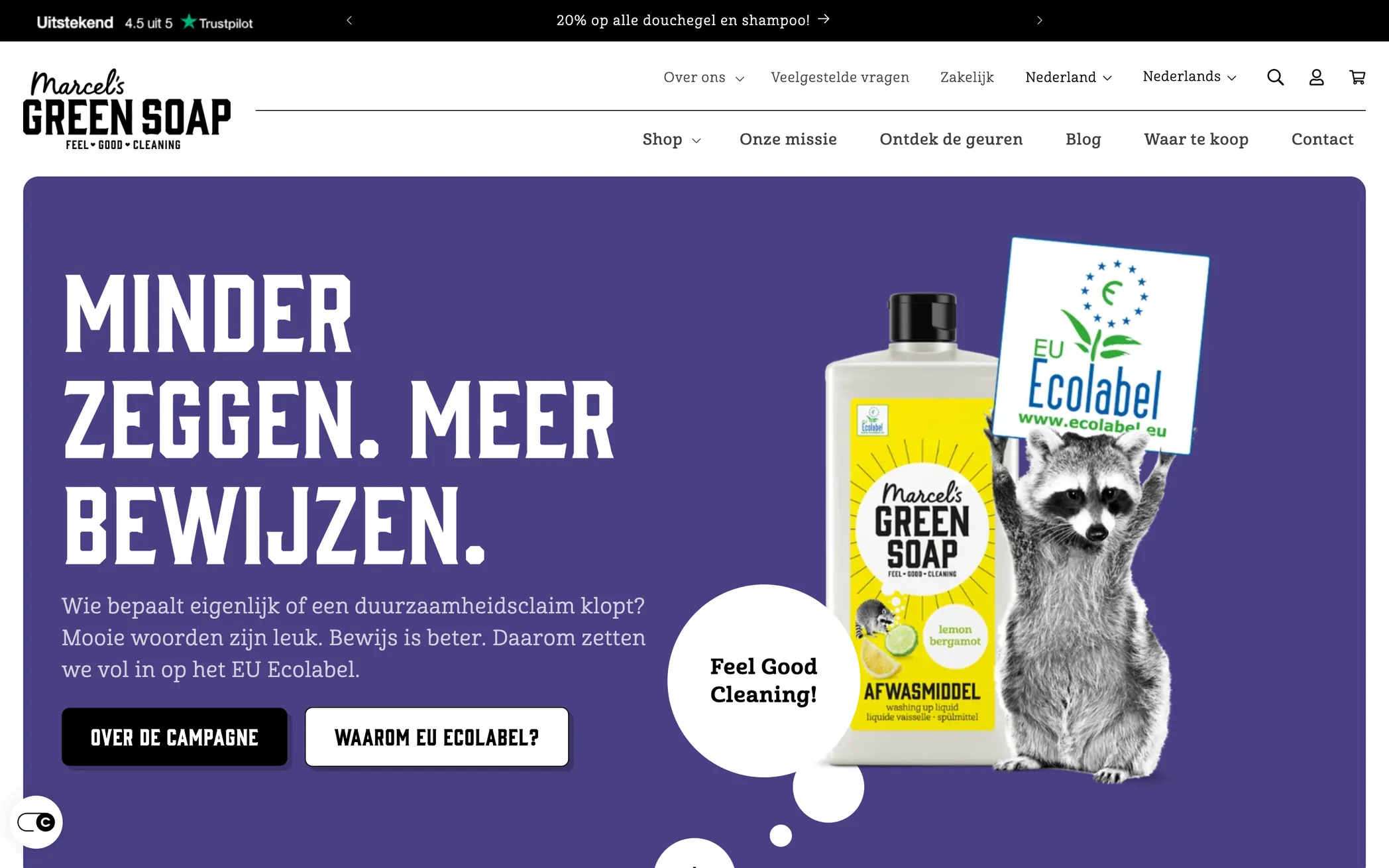 Marcel’s Green Soap homepage on desktop