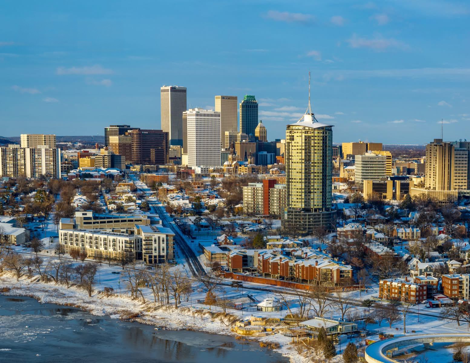 Tulsa cityscape, surrounded by nature.