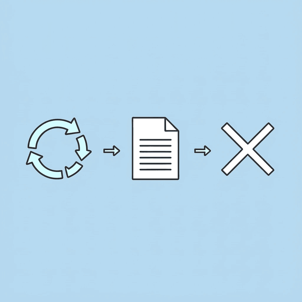 Three steps showing document input, surface-level output, and wasted time