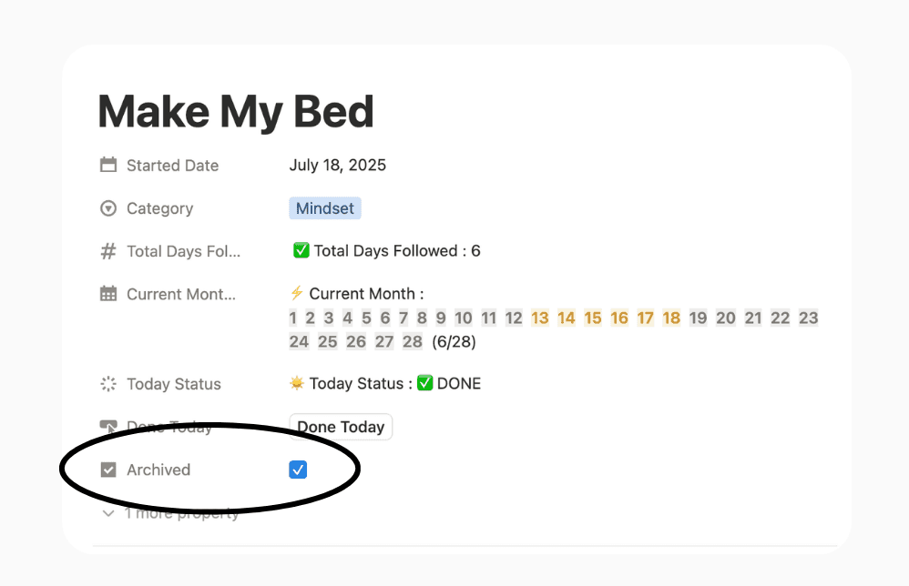 Simple Notion habit tracker for managing and tracking multiple habits