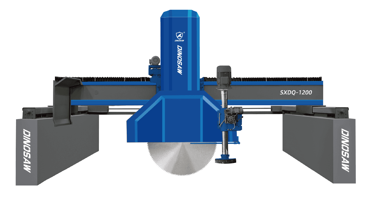 Dinosaw Vertical Plus Horizontal Cutting Machine (SXDQ-1200/1400/1600) features an advanced PLC system and Human-machine interface. The machine combines a high-precision rotary encoder with hydraulic and inverter systems, enabling efficient stone slicing and horizontal blade cutting for enhanced performance and stability.