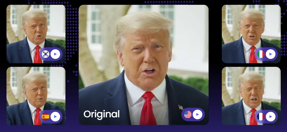วิดีโอของ Donald Trump ถูกแปลเป็นภาษาเกาหลี สเปน อิตาลี และฝรั่งเศส โดยใช้เครื่องมือพากย์อัตโนมัติของ ESTsoft AI