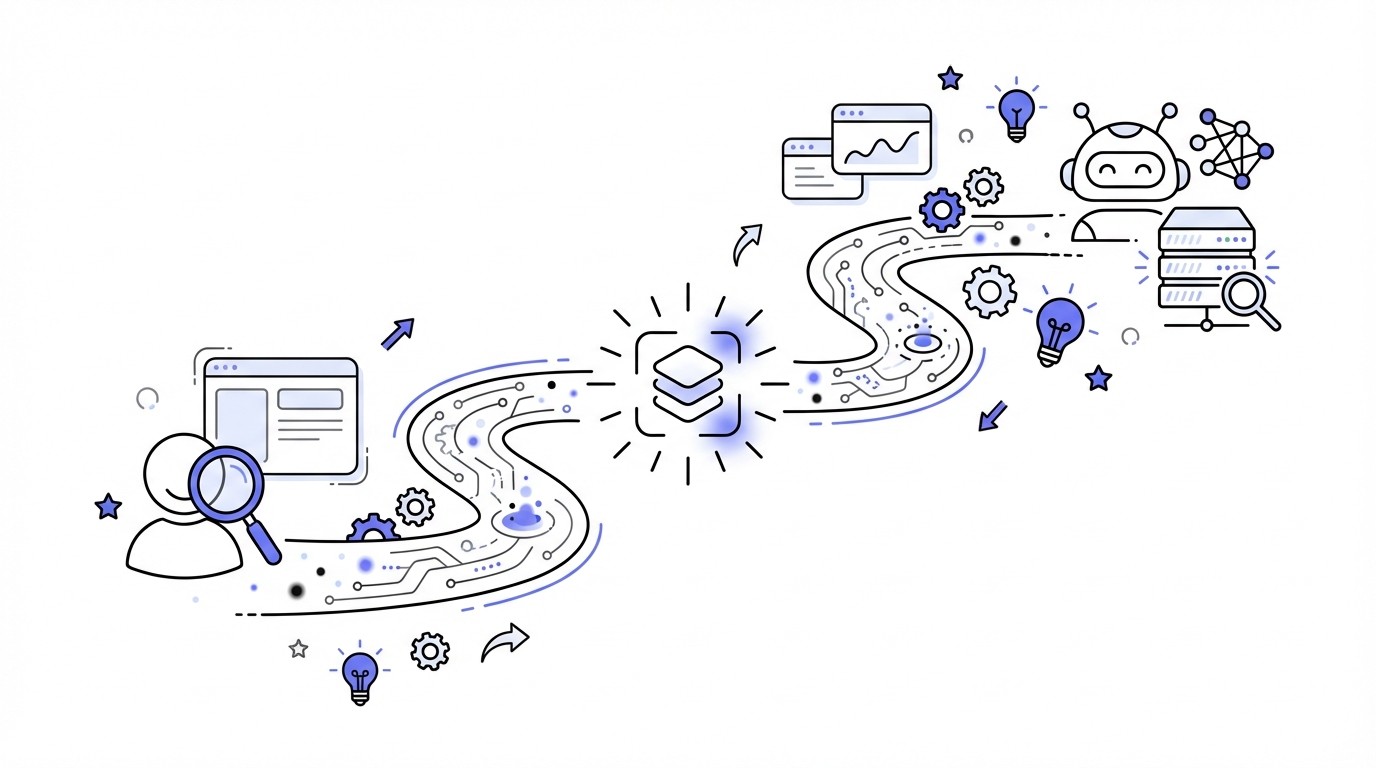Diagram illustrating the Dual Visibility Strategy, showing content optimized for and reaching both human searchers and AI/search engine algorithms.