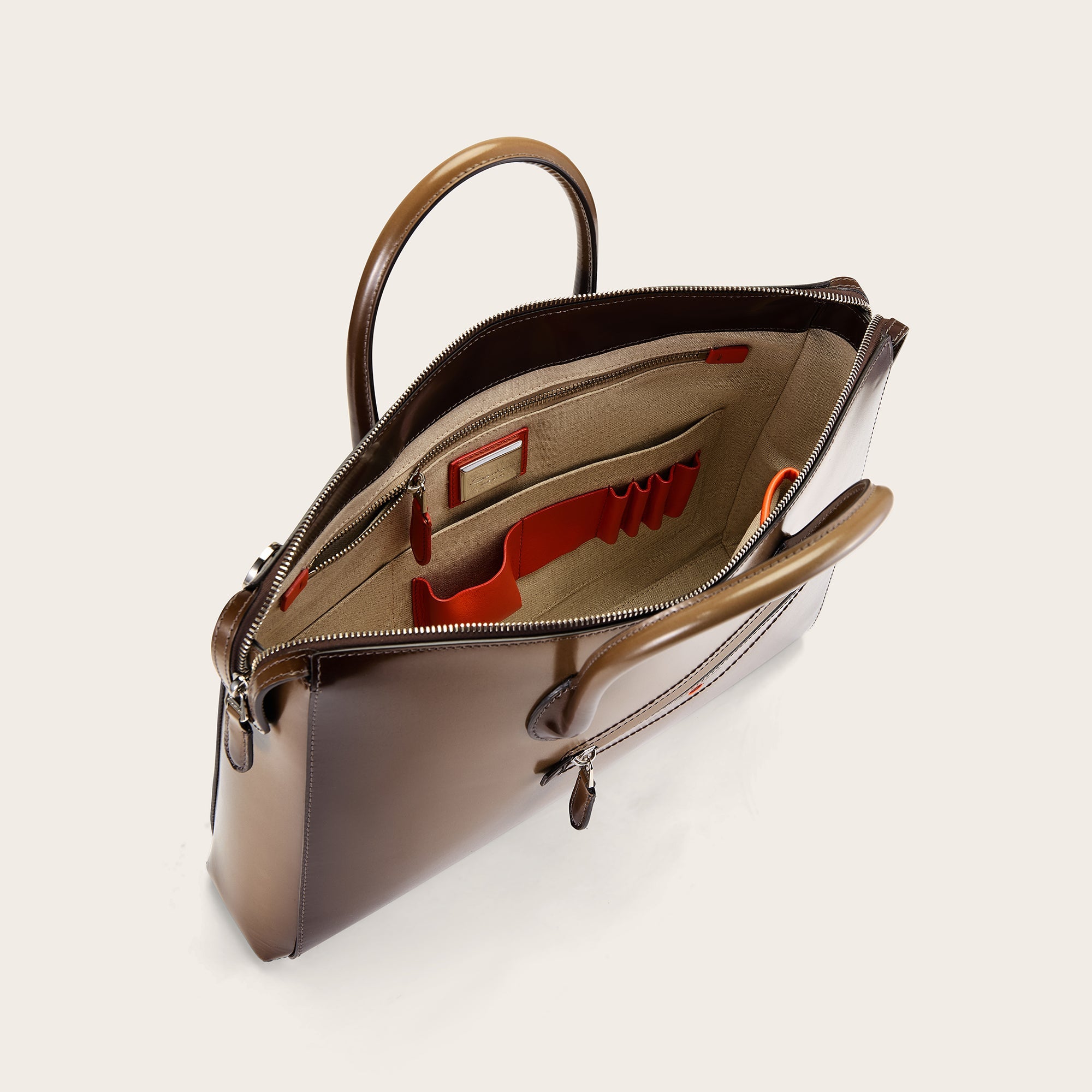 Dark Brown Leather Laptop Bag - Mandelli UK