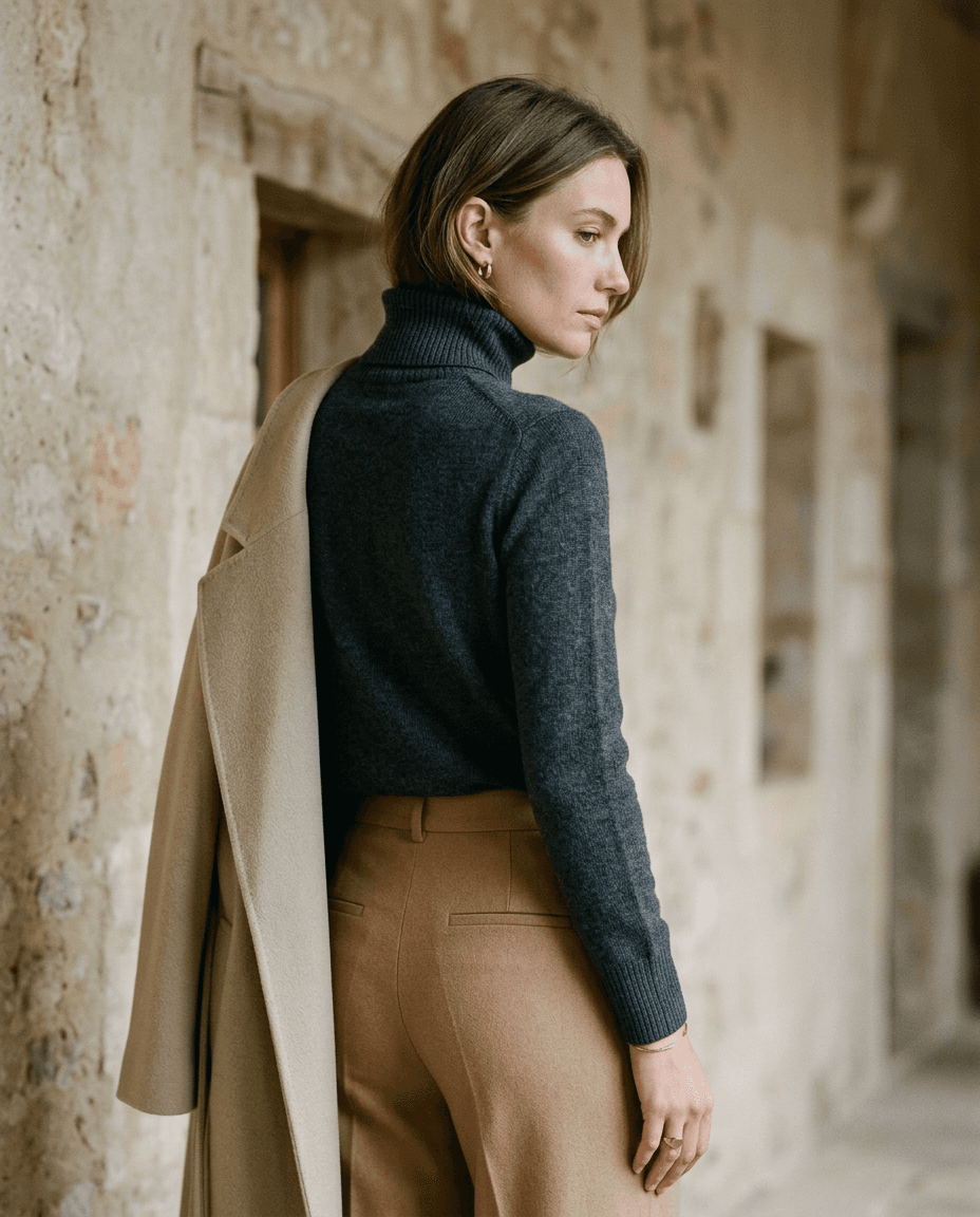 Burgundy Fine Roll-Neck — Charcoal — styled