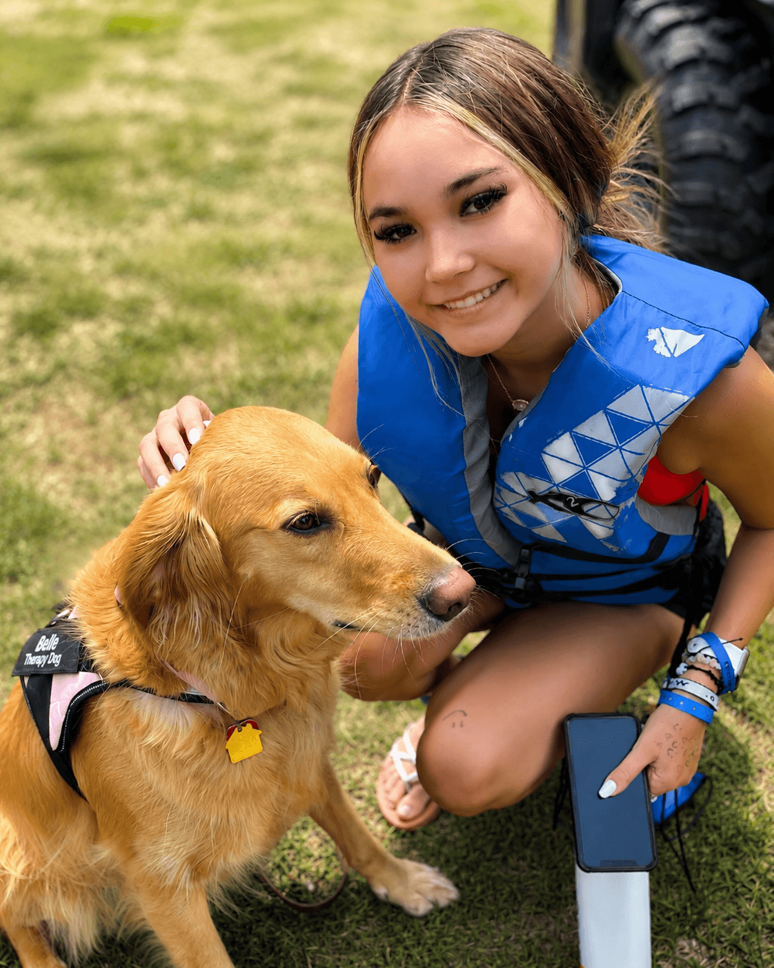 surviving child at kids camp with dog
