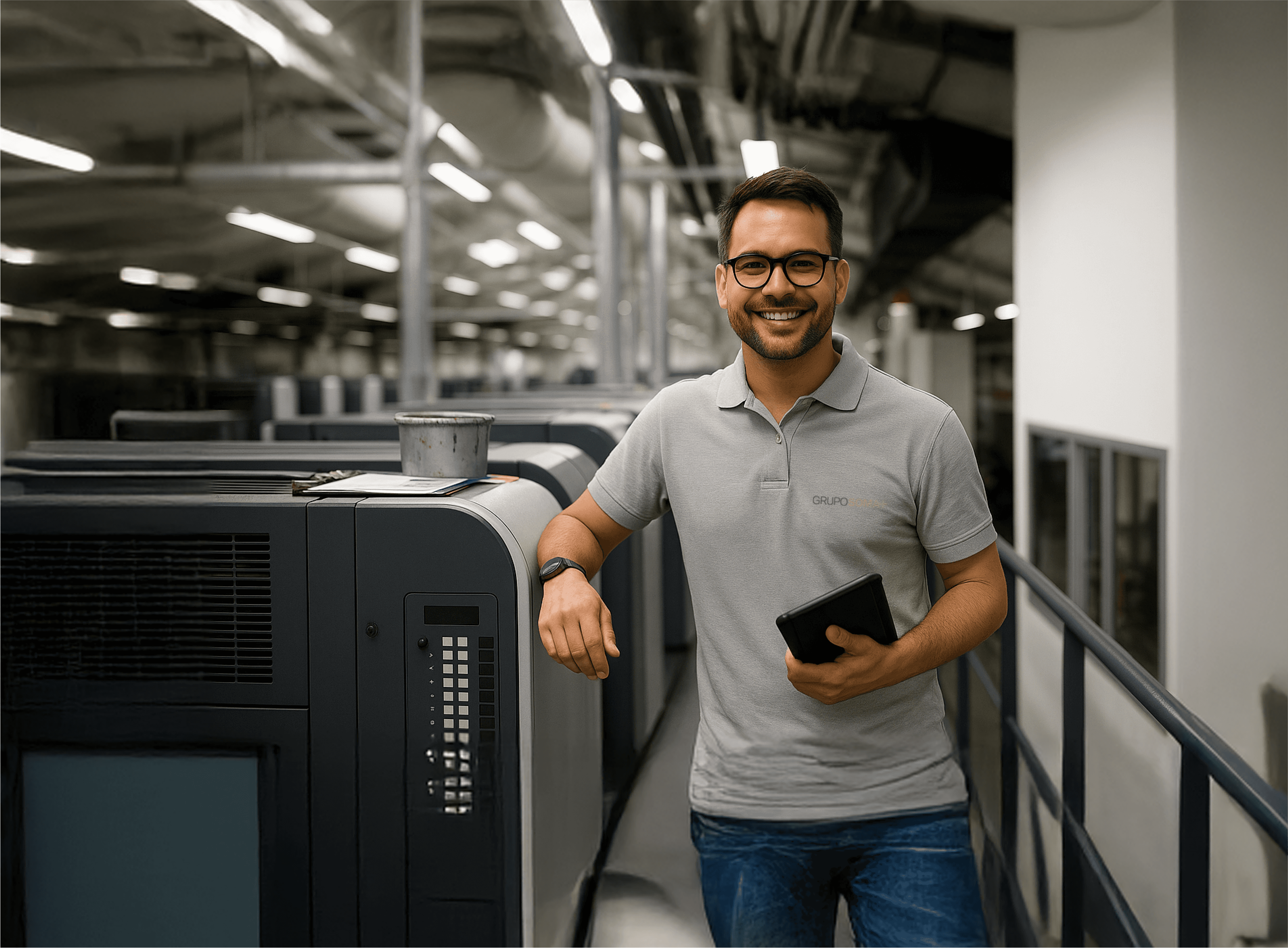 Black and white image of people working at a table with laptops, showing hands gesturing during discussion of digital content displayed on screens, with fabrica® logo in the corner.