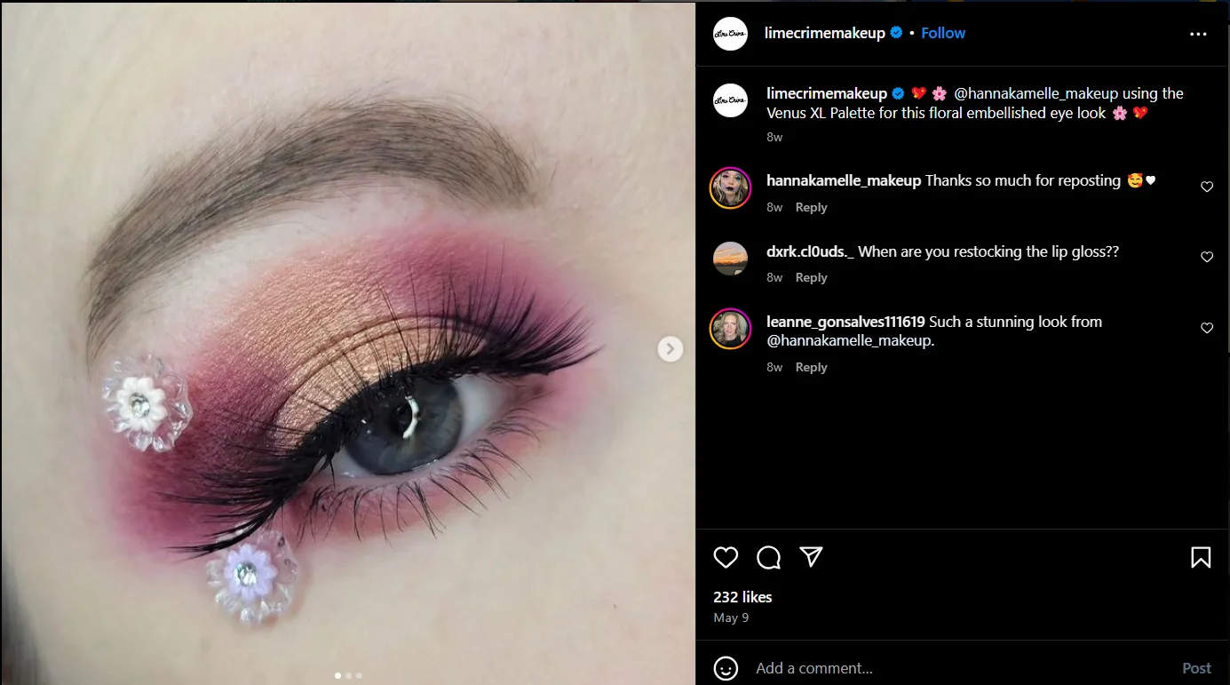 Testimonial ad example of Lime Crime