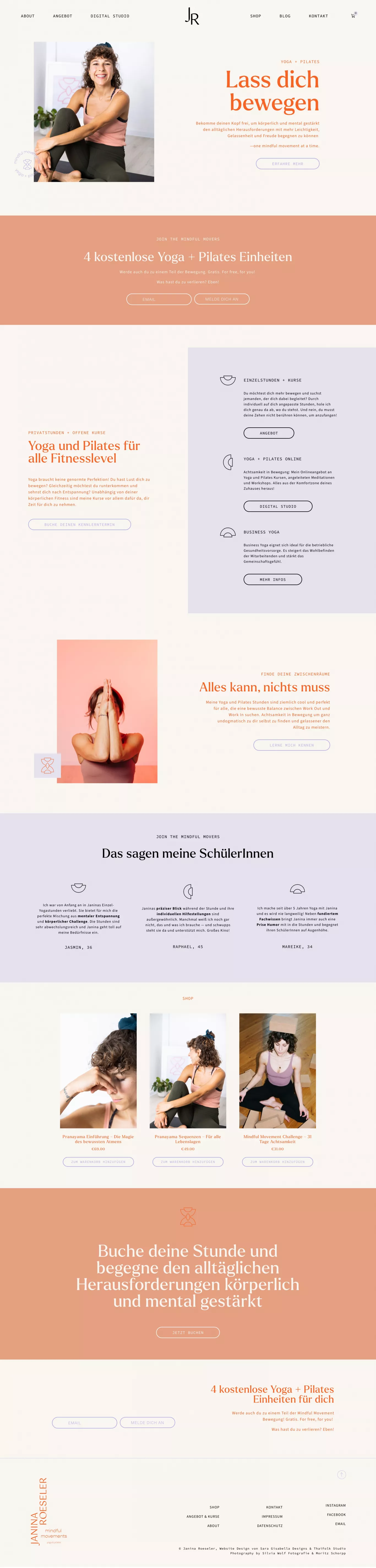 Janina Roeseler – Personal Yoga Traineri landing page screenshot showcasing Health & Fitness and Local Business design