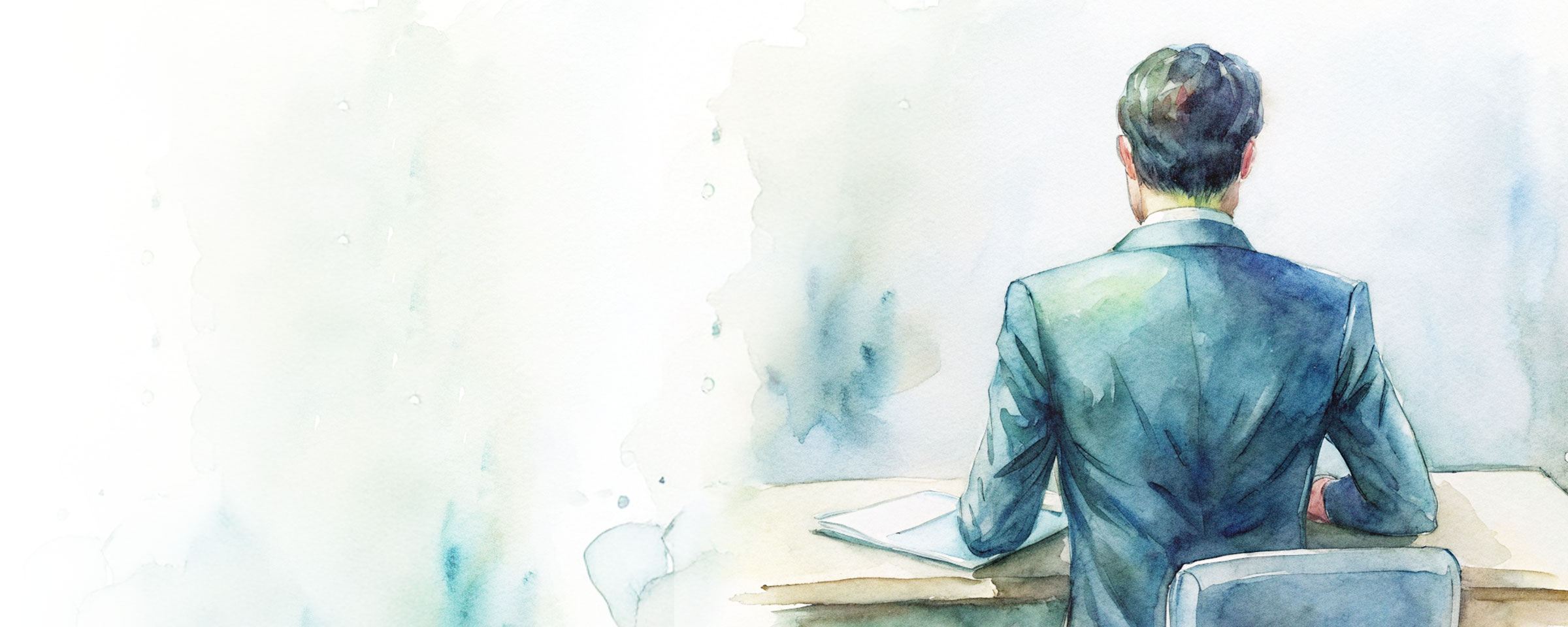 A watercolor painting depicting a labor consultant conducting an interview with a witness.