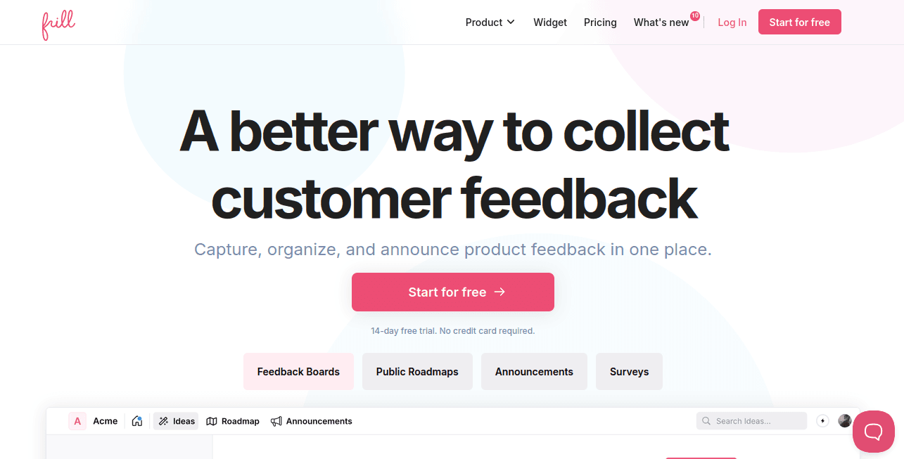 Frill landing page hero: A better way to collect customer feedback