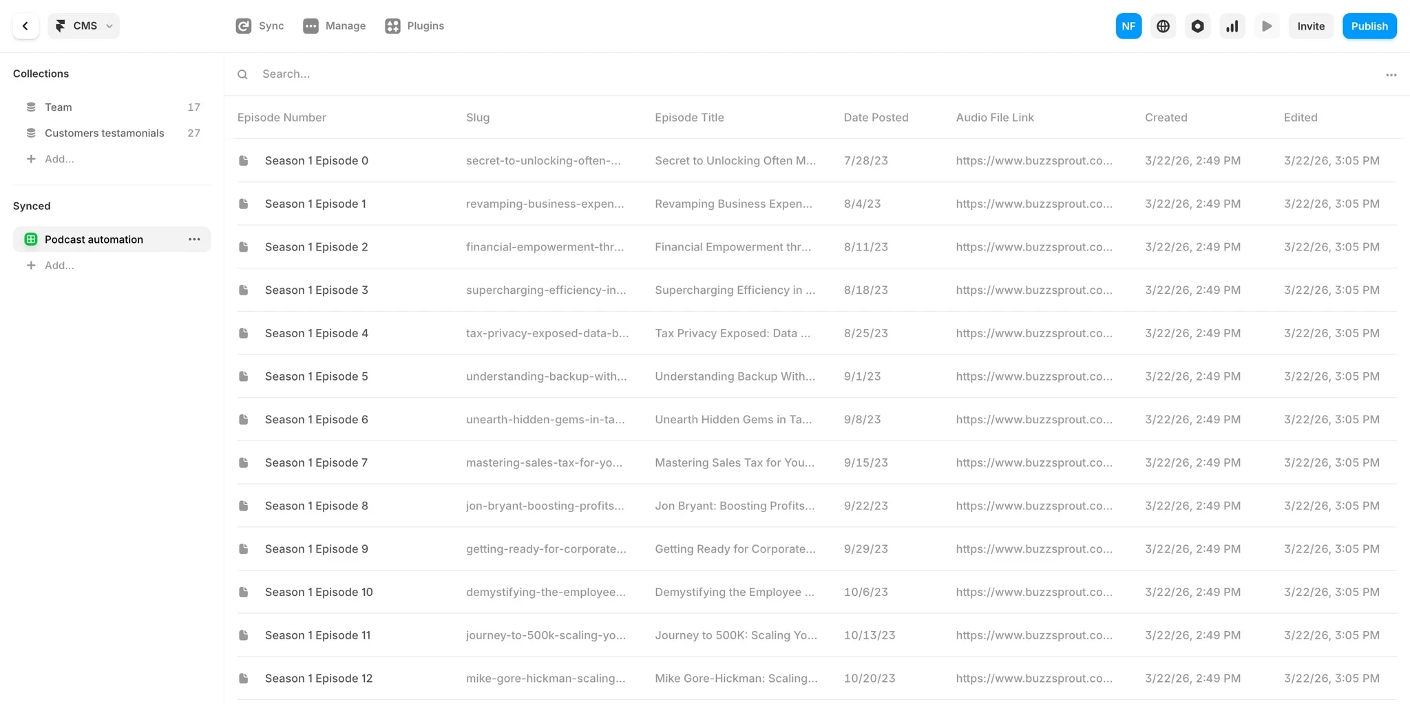 Framer CMS automation workflow used during a WordPress to Framer website migration