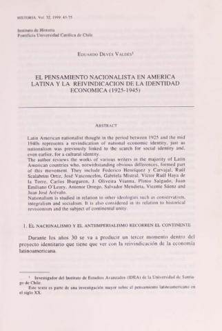 El pensamiento nacionalista en América Latina y la reivindicación de la identidad económica (1925-1945)