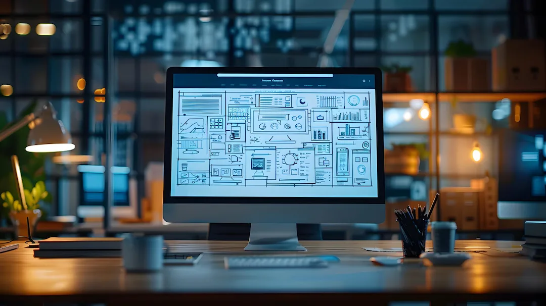 Übersicht eines digitalen Designsystems mit modularen UI-Komponenten auf einem Bildschirm.