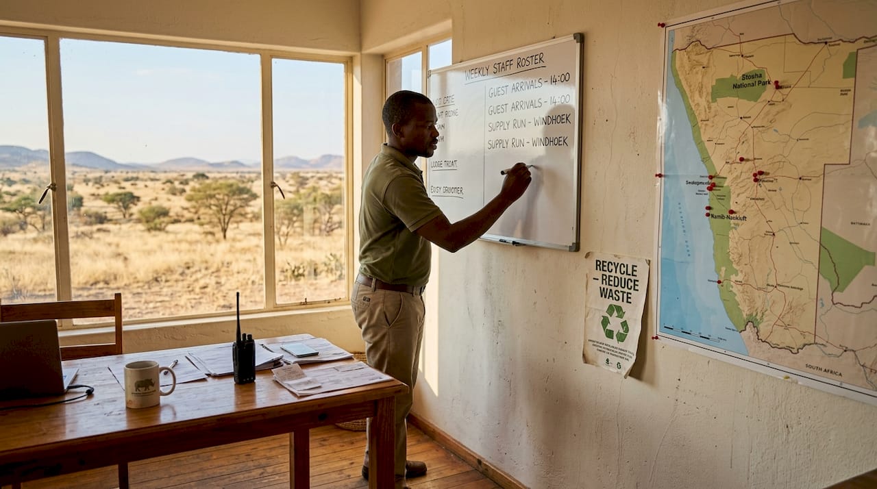 Eco-lodge manager tracks project funds in Namibia