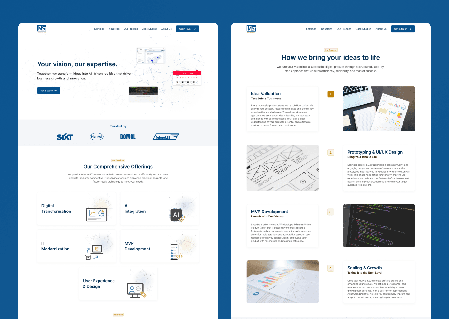 Two of the screens of website design