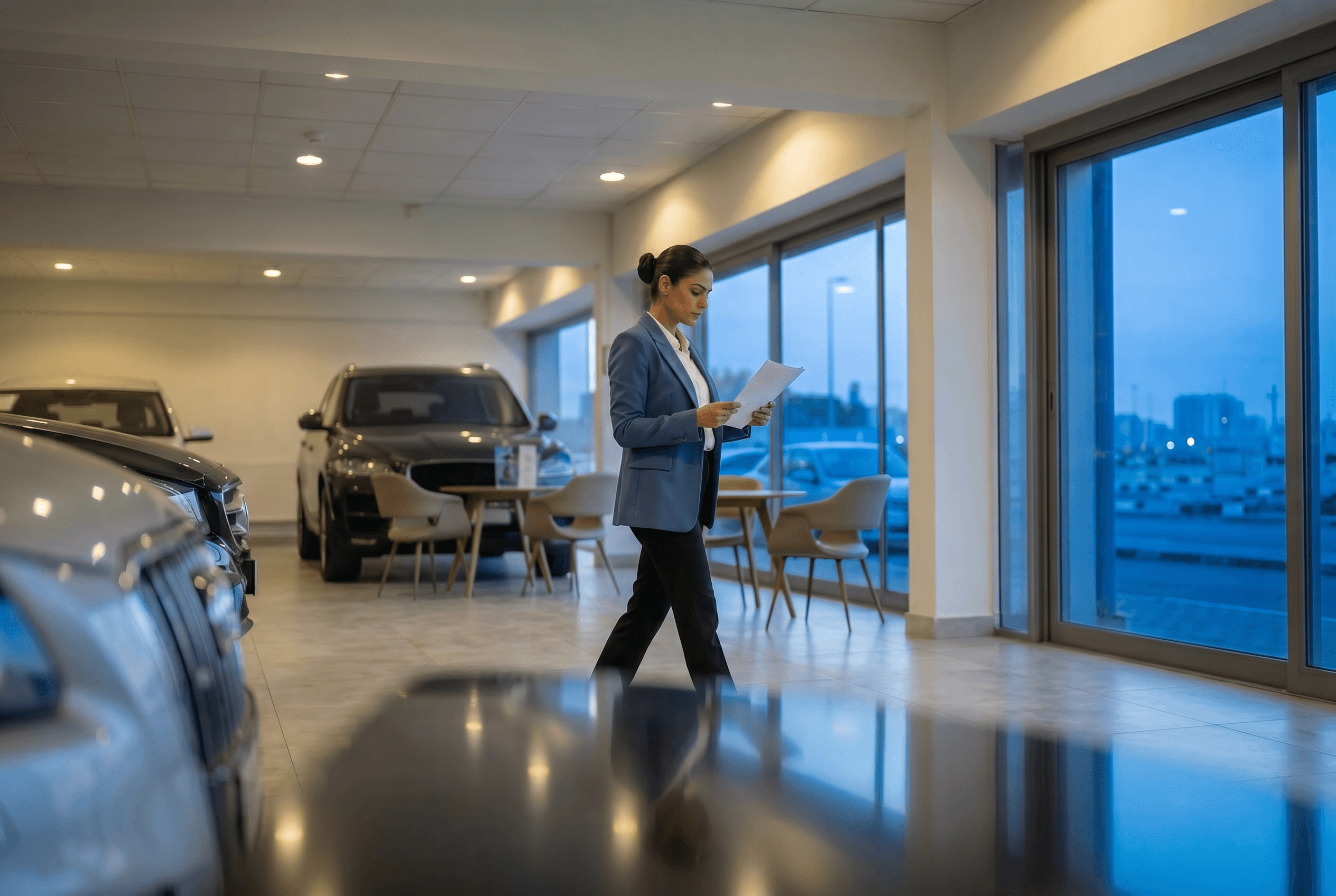 Professional woman driving a car rental in Bahrain