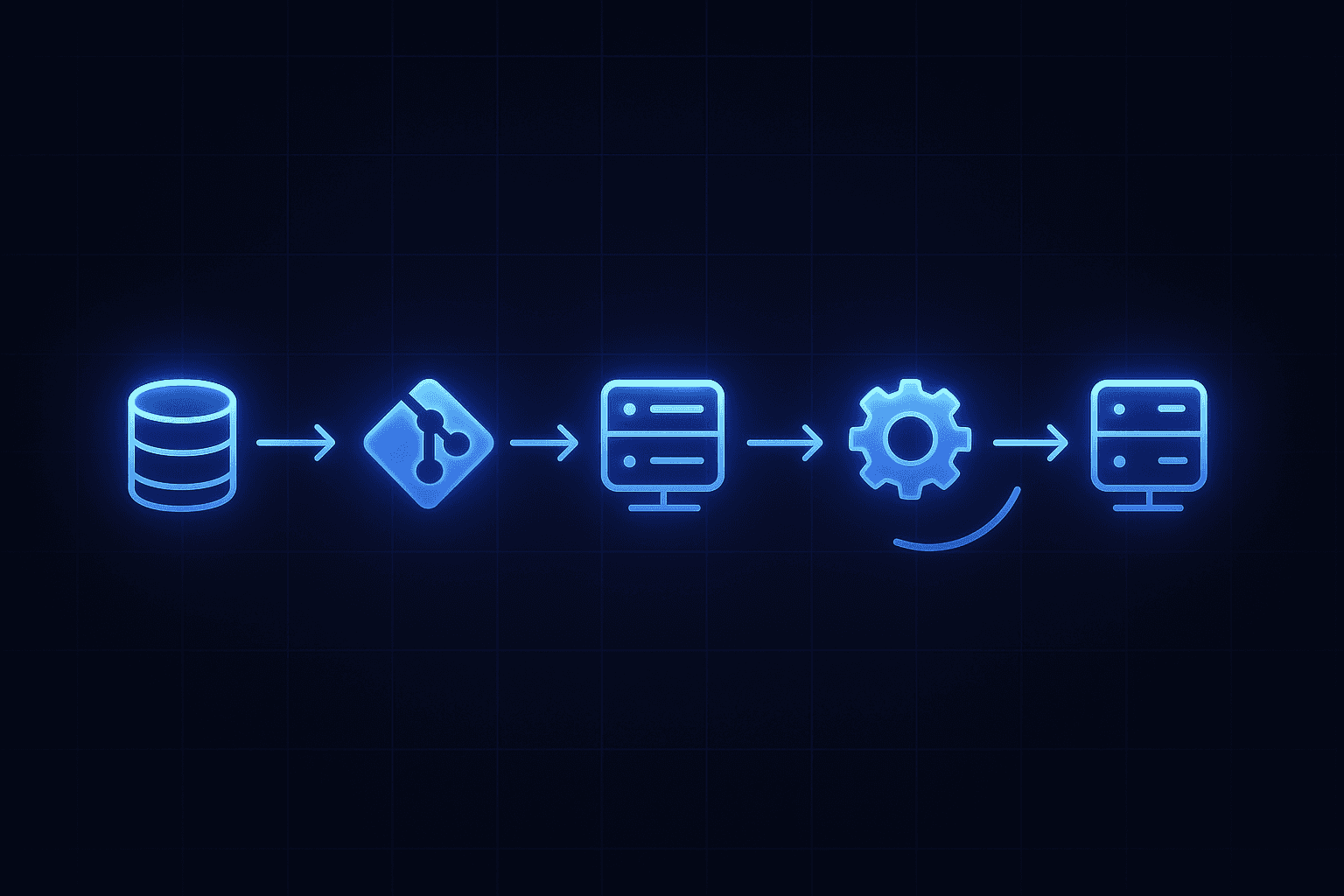 Pipeline illustration of CMS, Git, staging, automated tests, and production with rollback loop