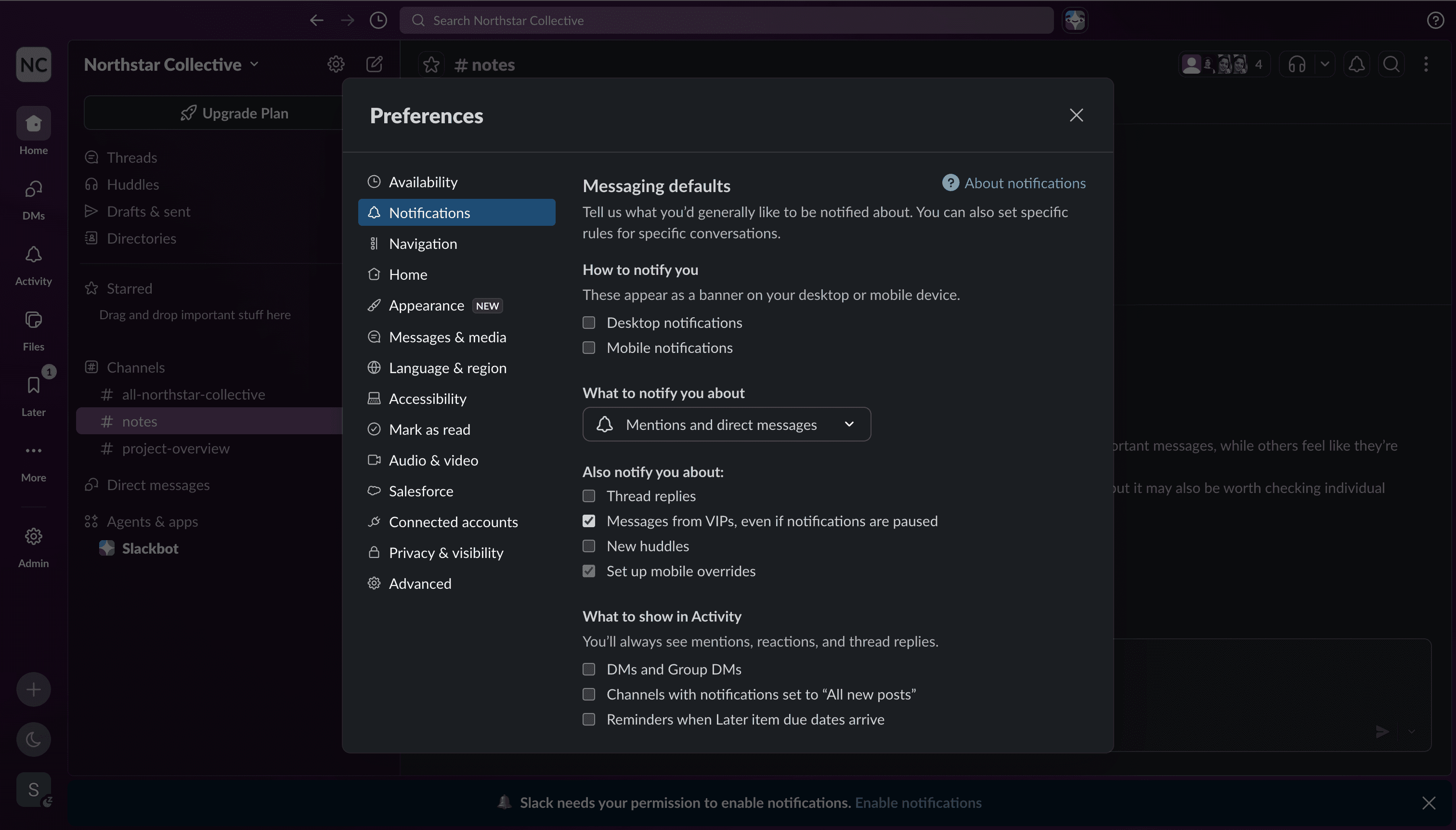 Original Slack notification settings