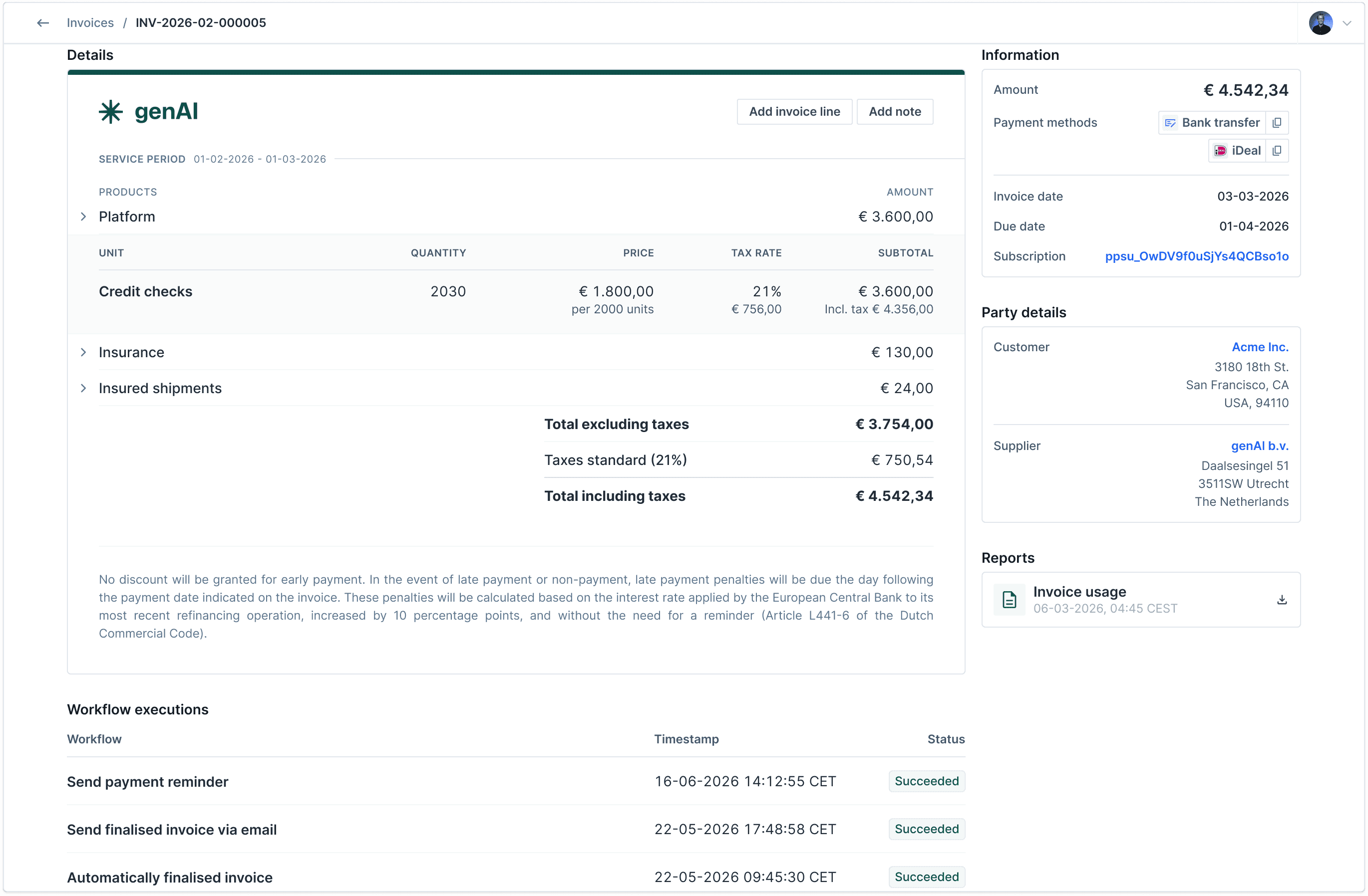 Solvimon invoice showing service period, invoice date and due date