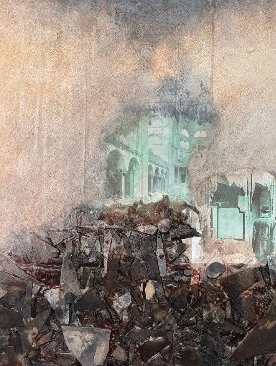 The Ninth of November, 2018. Mixed media on cardboard. by Barbara Walker.