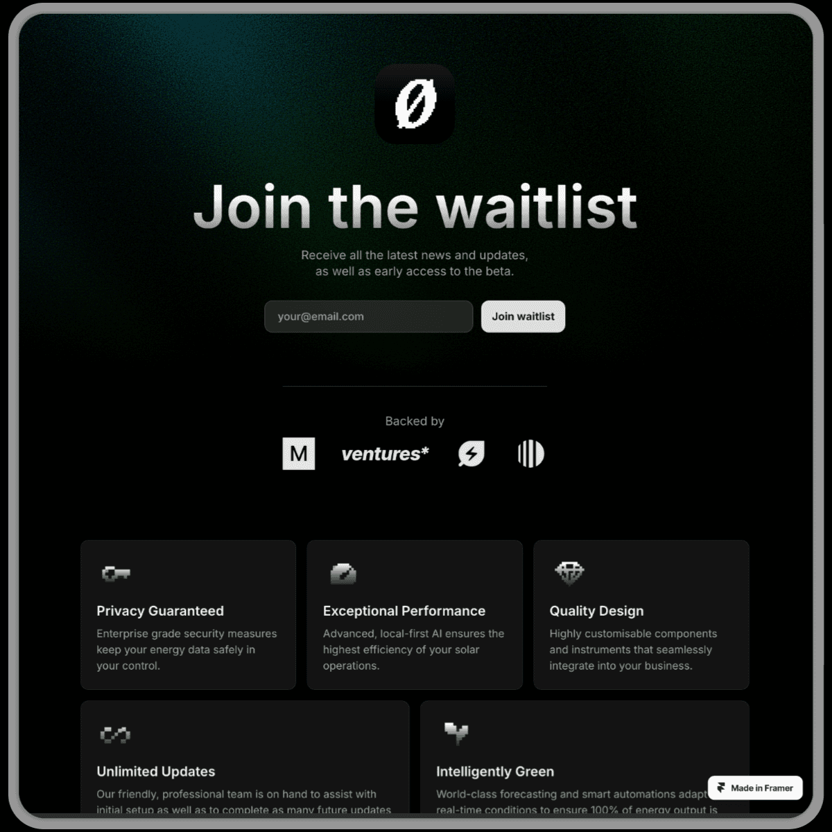 Tromso start up waitlist framer template